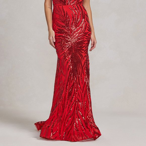 NEW LONG OFF THE SHOULDER SLEEVELESS EMBROIDERED DRESS WITH ZIPPER BACK NX R1072 - Picture 4 of 6